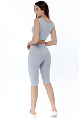 Women Co-Ord | Grey Ribbed Strappy Crop Top 