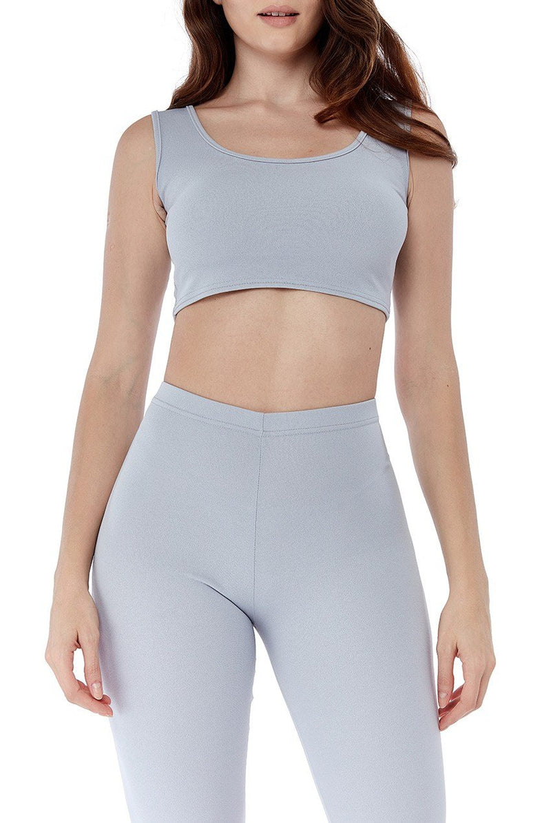 Women Co-Ord | Grey Ribbed Strappy Crop Top & Cycling Shorts