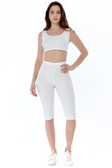 Women Co-ord | White Ribbed Strappy Crop Top & Cycling Short