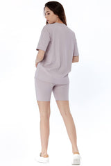 Loungewear Set | Grey Oversized Ribbed Tee & Cycling Short | Avinci