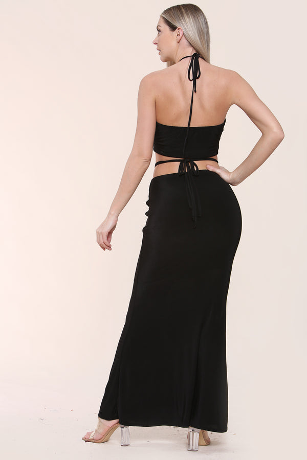 Avinci Womens Black Halter Keyhole Cut Out Maxi Dress