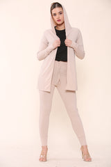 Soft Ribbed Hooded Cardigan and Trousers Co-Ord Set