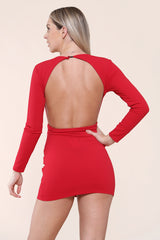 Red Deep V-Neck Backless Cross Hem Mini Dresses