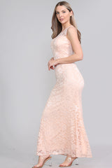 AVINCI WOMENS SHINY SCOOP NECK LACE FLOOR LENGTH EVENING DRESS