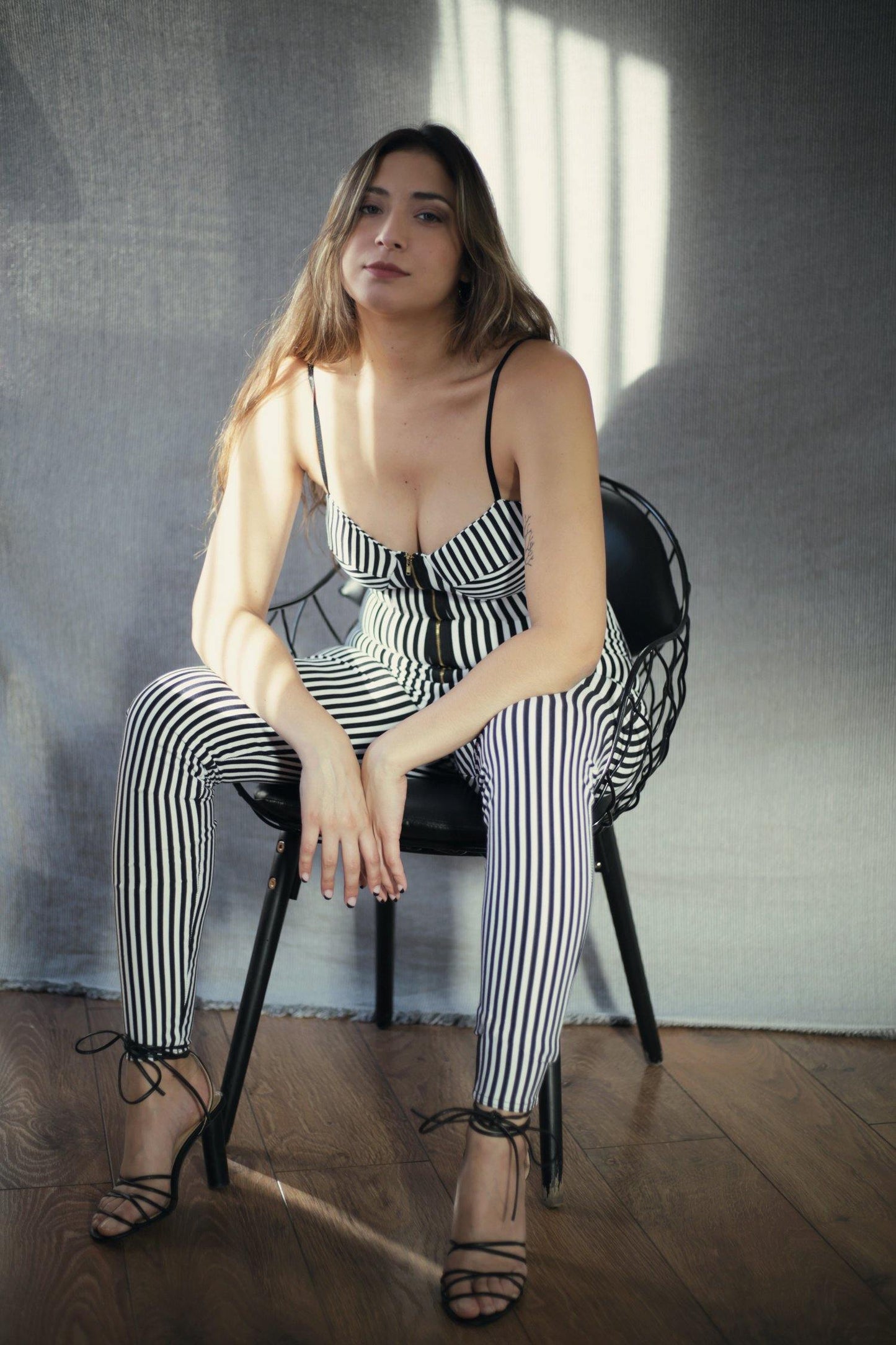 Black & White Cup Detail Zip Front Jumpsuit