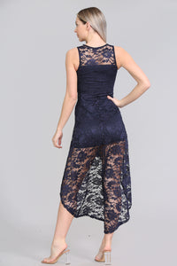 AVINCI WOMEN NAVY LACE ASYMMETRICAL DRESS - - Avinci
