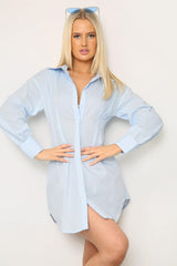 WAIST DETAIL SKY BLUE SHIRT DRESS -  - Avinci