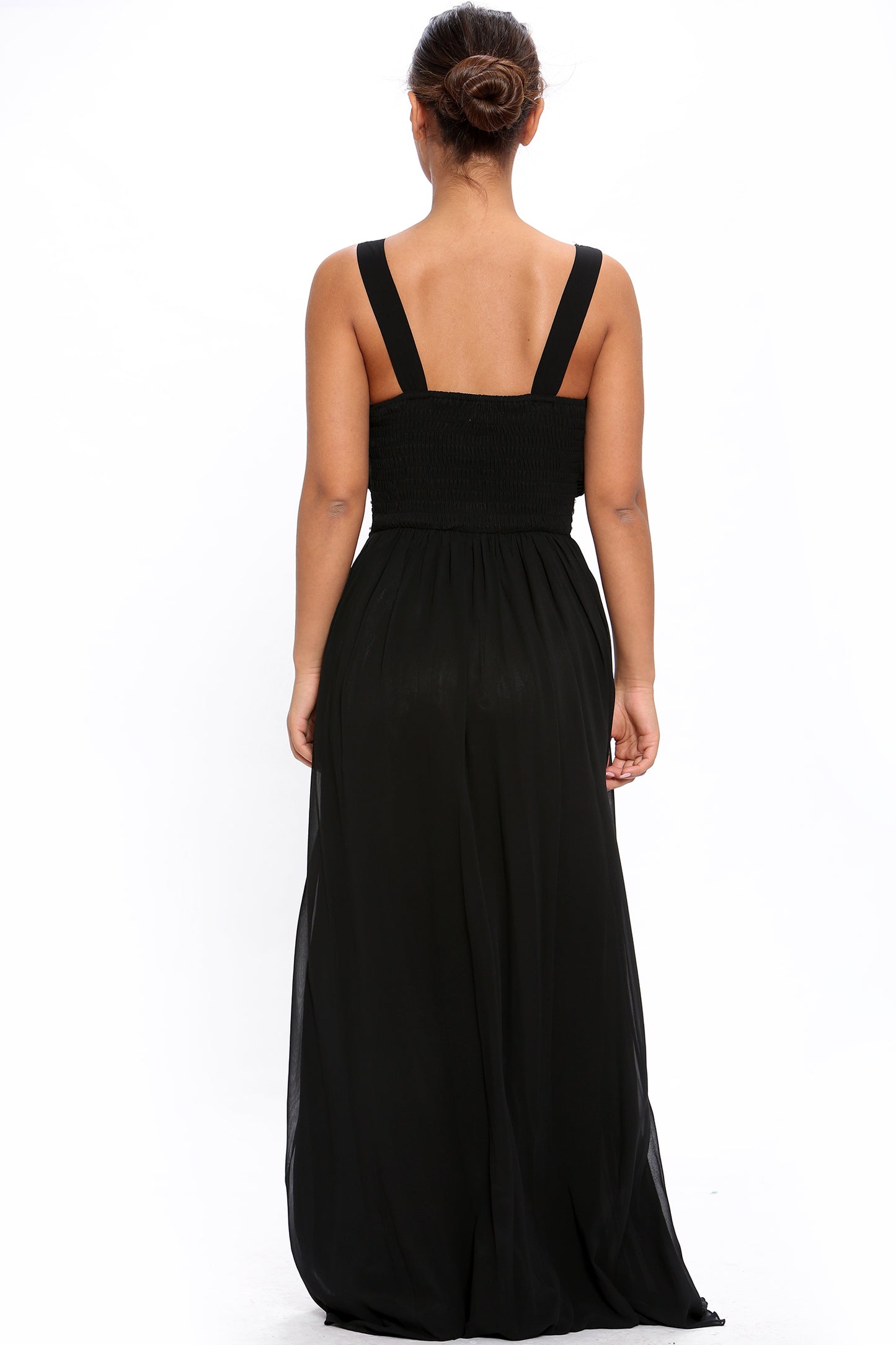 Black Chiffon Crystals Scoop Neck Maxi Dress