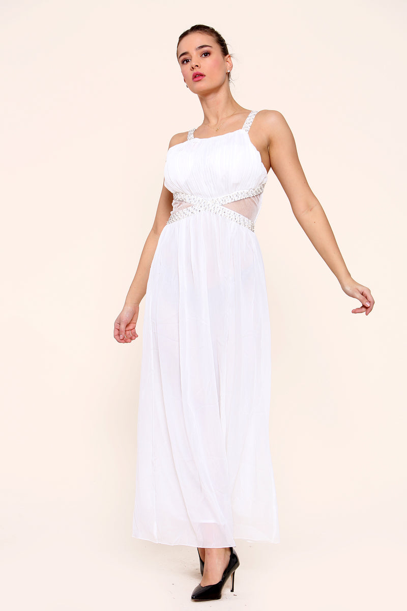 White Maxi Cinched Waits Flowy Dress – Avinci