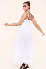 White Maxi Cinched Waits Flowy Dress