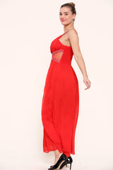 Red Maxi Cinched Waits Flowy Dress