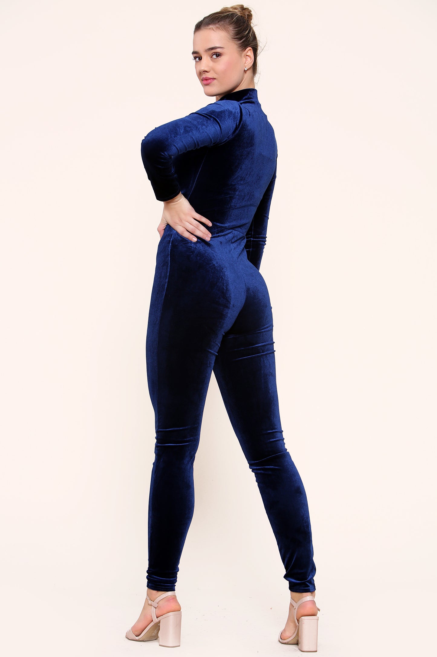 Blue High Neck Long Sleeve Jumpsuit