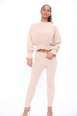 Dusty Pink Long Sleeve Frill Top and Legging Co-Ord Set