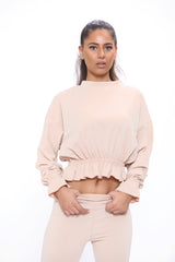 Dusty Pink Long Sleeve Frill Top and Legging Co-Ord Set