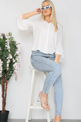 White Flare Sleeve Button Shirt Side view
