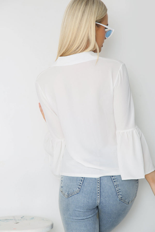 White Flare Sleeve Button Shirt back side