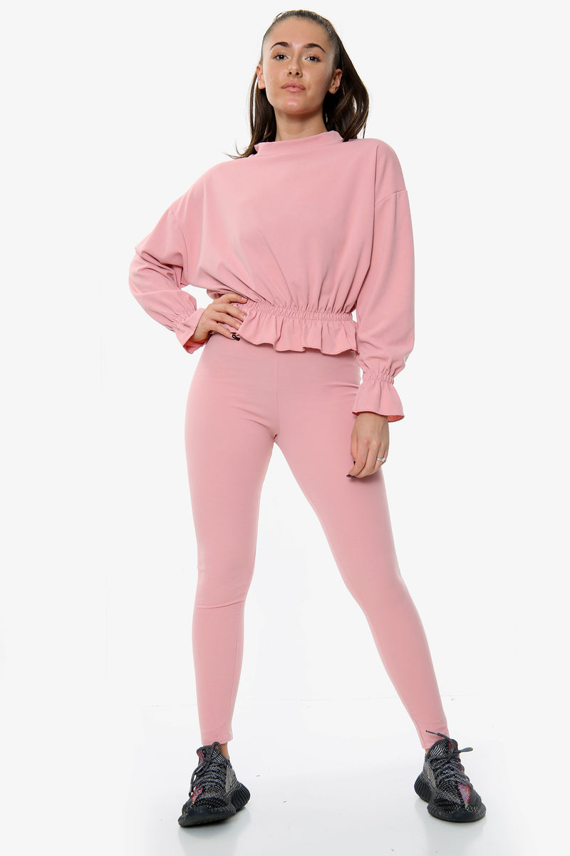 Dusty Pink Frill Detail Lounge Set