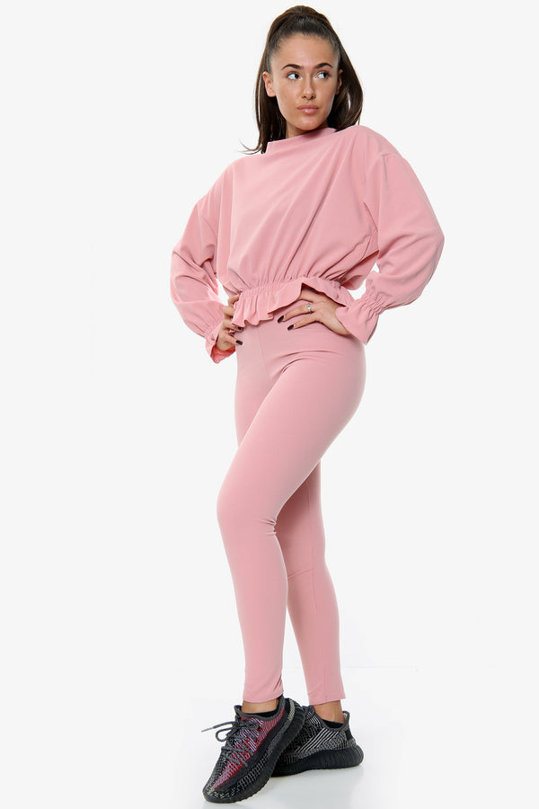 Dusty Pink Frill Detail Lounge Set