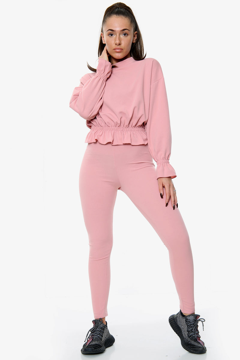 Dusty Pink Frill Detail Lounge Set
