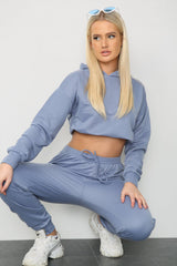 AZURE BLUE LONG SLEEVE CROP TOP AND MATCHING OVERSIZED JOGGERS - Co-ords - Avinci