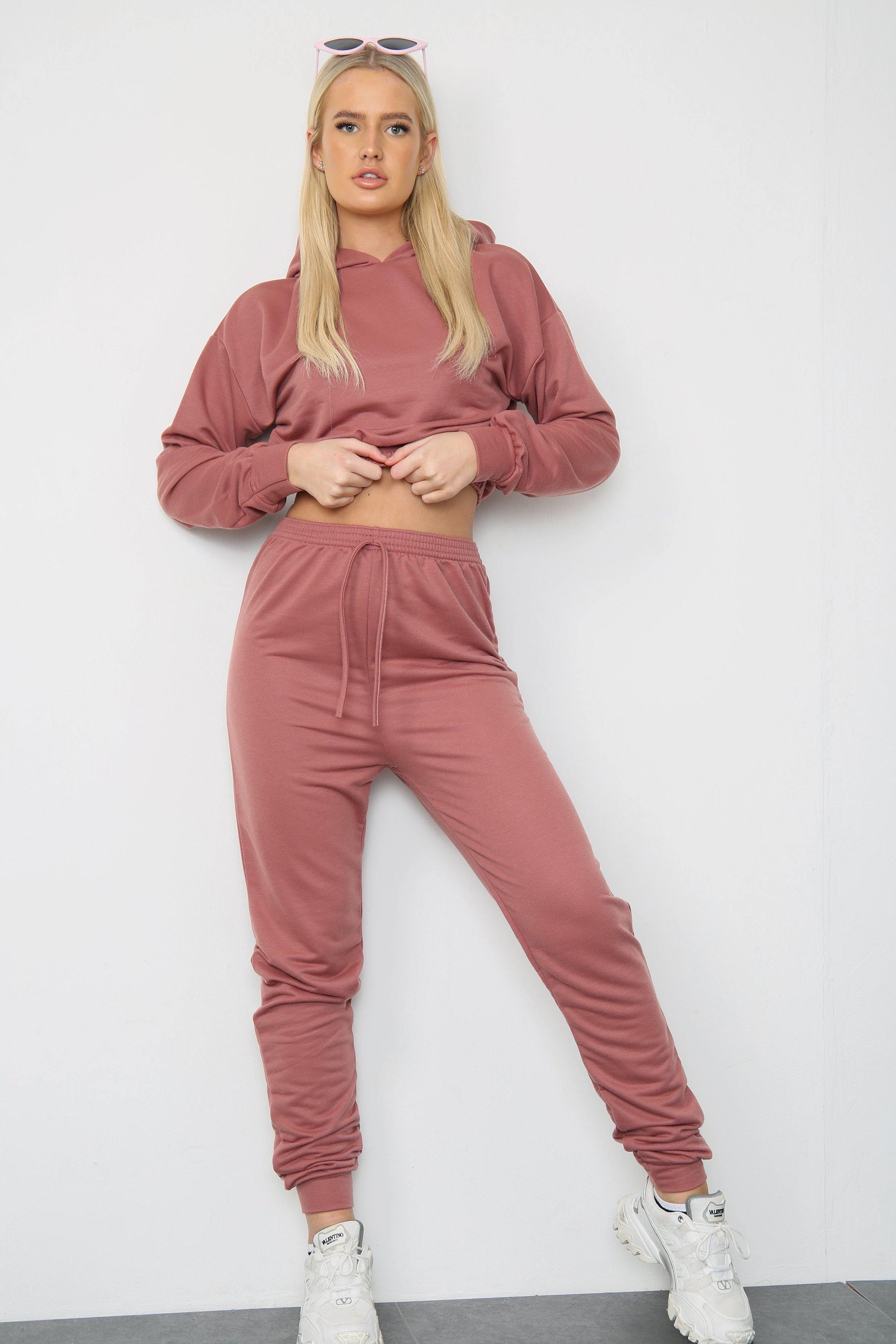 DUSTY PINK LONG SLEEVE CROP TOP AND MATCHING OVERSIZED JOGGERS -  - Avinci