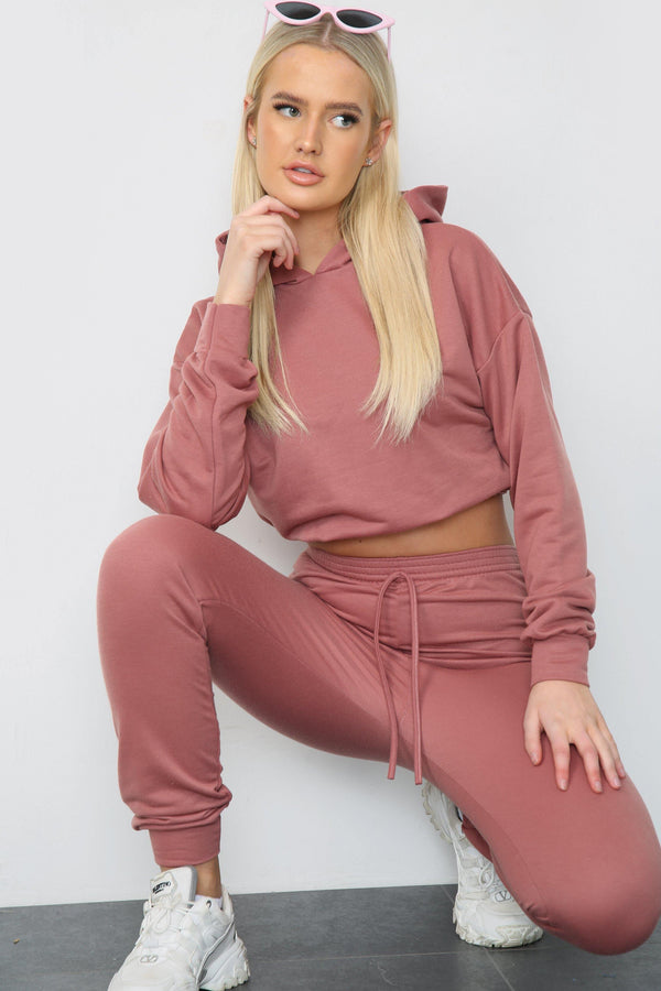 DUSTY PINK LONG SLEEVE CROP TOP AND MATCHING OVERSIZED JOGGERS -  - Avinci