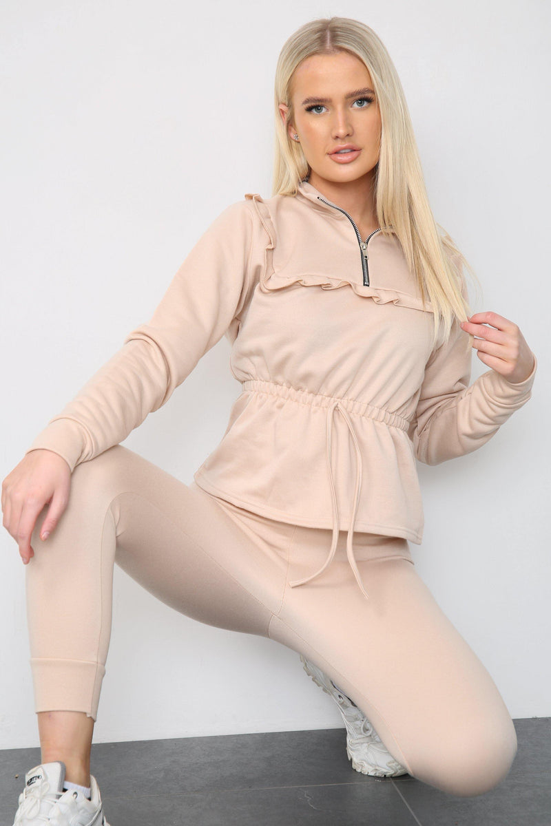 STONE PINK FRILL TRIM TOP AND JOGGERS CO-ORD SET - Co-ords - Avinci