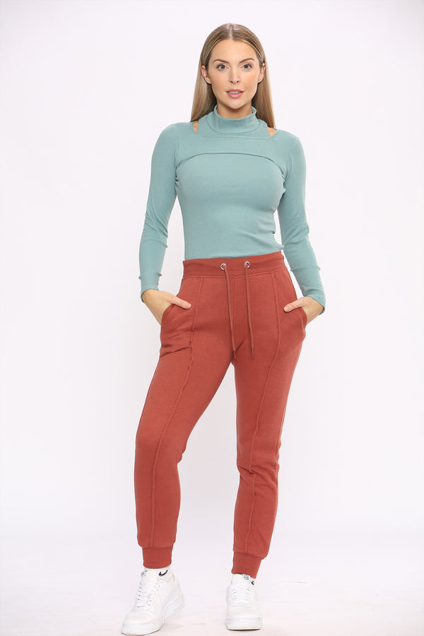 Sage Green High Neck Long Sleeve Cut Out Shoulder Detail Bodysuits