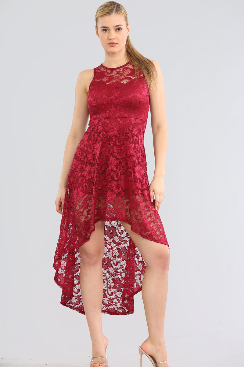 AVINCI WOMEN NAVY LACE ASYMMETRICAL DRESS - - Avinci