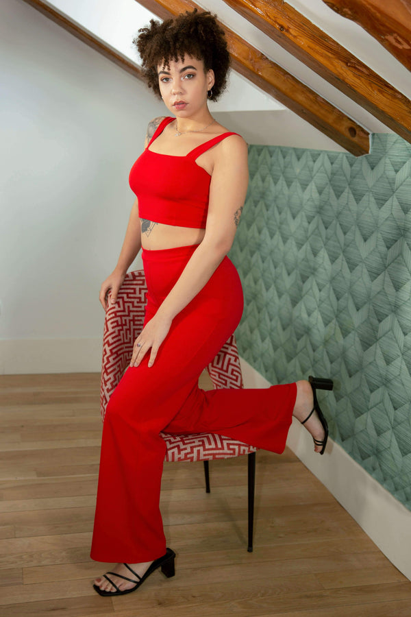 Shape Red Crop Top and Wide Leg Trousers Co-ord Set