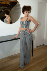 Shape Black & White Striped Crop Top and Wide Leg Trousers Co-ord Set