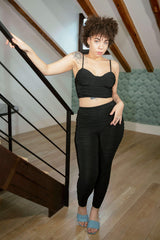 Black Ruched Crop Top with Leggings