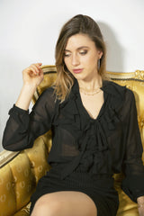 Black Sheer Ruffle Shirt