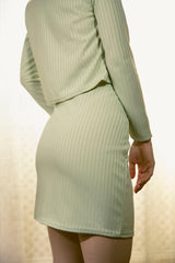 Lime Ribbed Tie Front Top and Skirt co-ord set