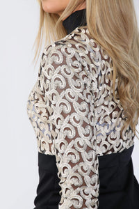 Long-Sleeved Contrast Lace Bodycon Dress - Bodycon Dress - Avinci