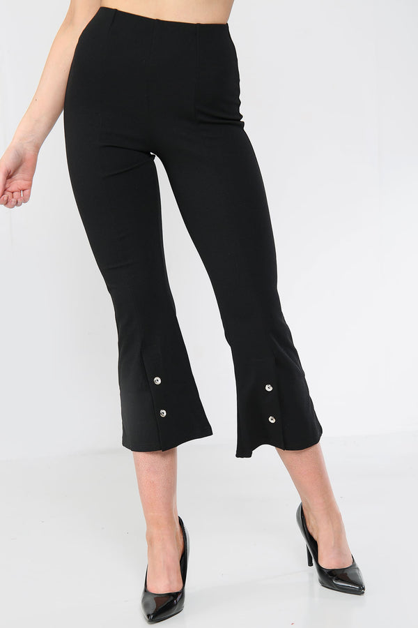 Button Detail Cropped Kickflare Trousers