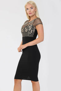 Black Embellished Cap Sleeve Contrast Midi Dress - Midi Dress - Avinci