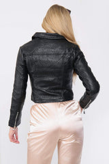 Shop Black Faux Leather Zip Detail Biker Jacket