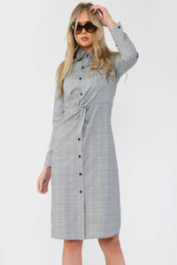 Woven Check Twist Waist Shirt Dress - Day Dress - Avinci