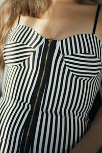 Black & White Cup Detail Zip Front Jumpsuit - Jumpsuit - Avinci