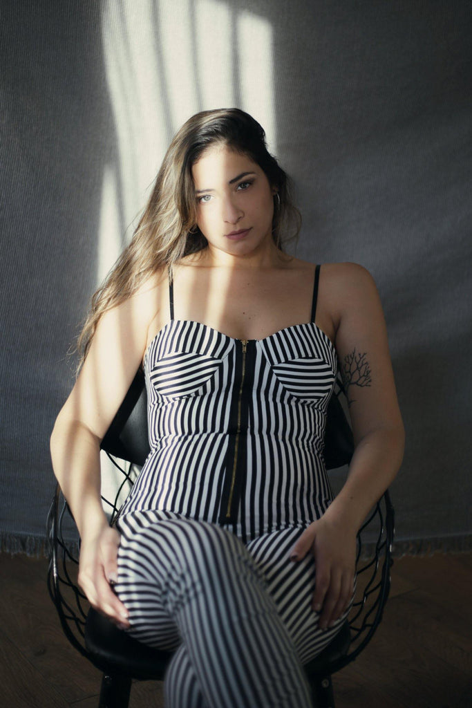 Black & White Cup Detail Zip Front Jumpsuit - Jumpsuit - Avinci