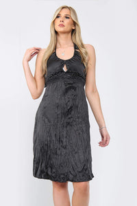 Embellished Crinkle Satin Halter Neck Midi Dress - Midi Dress - Avinci