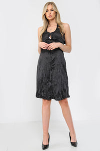 Embellished Crinkle Satin Halter Neck Midi Dress - Midi Dress - Avinci