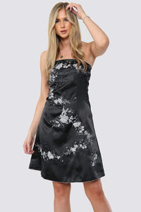 Embroidered Bandeau Satin Midi Dress