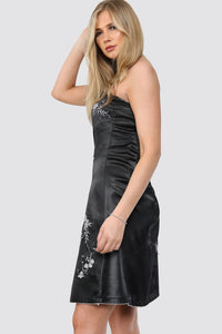 Embroidered Satin Midi Dress
