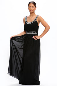 Black Chiffon Crystals Scoop Neck Maxi Dress - Maxi Dress - Avinci
