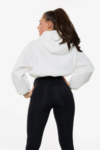 White Cropped Hooded Long Sleeves Jacket - Tops - Avinci