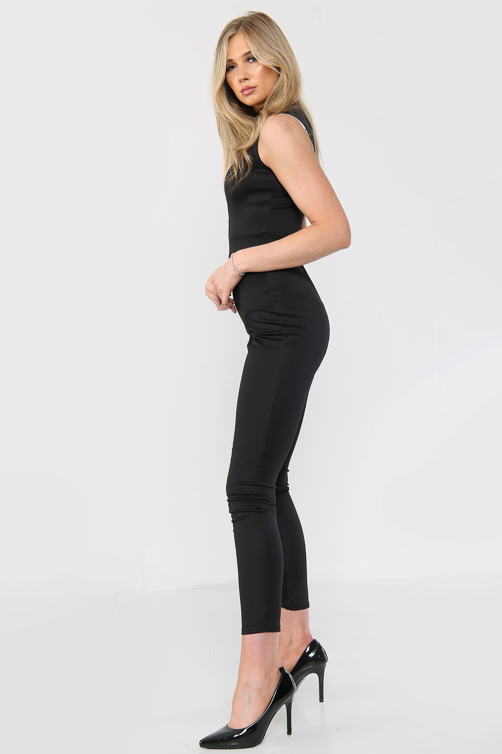 Hook and Eye Satin Bodycon Jumpsuit Online | Avinci