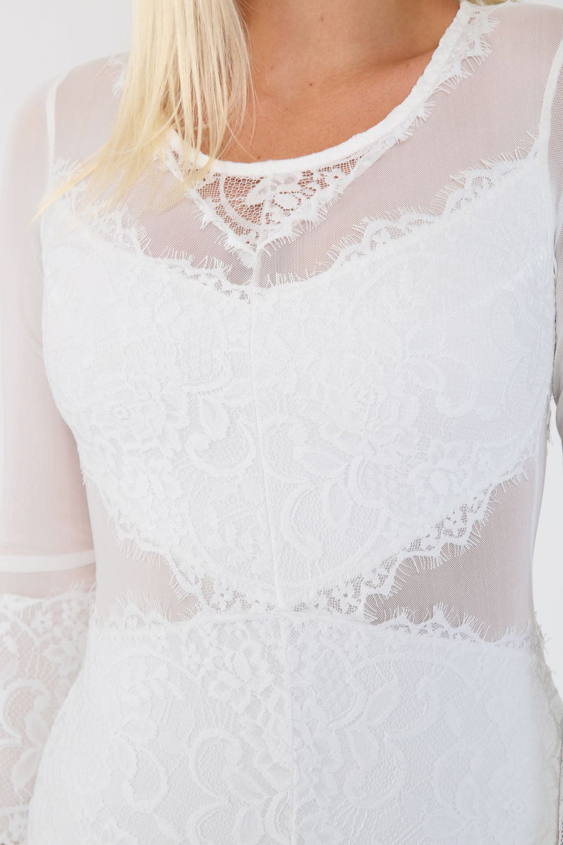 Bodycon Mini Dress for Women | White Lace Detail Mesh | Avinci