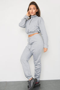 Long Sleeve Zipper Crop Top and Matching Oversized Joggers - Co-ords - Avinci